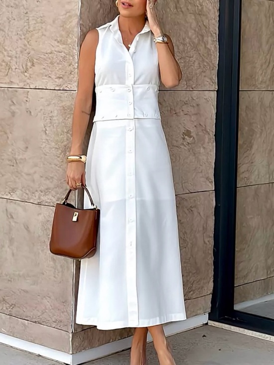 Dresses & Skirts - Sleeveless White Button-Front Maxi Dress